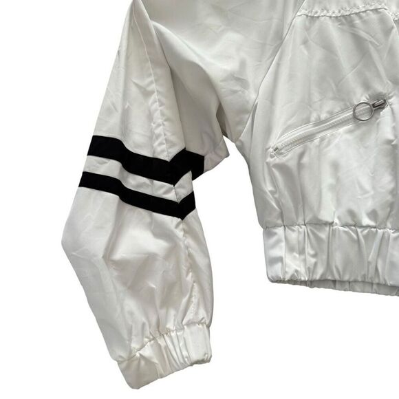 Love Tree Cropped Windbreaker Hoodie Jacket White With black Striped Small - Picture 8 of 12